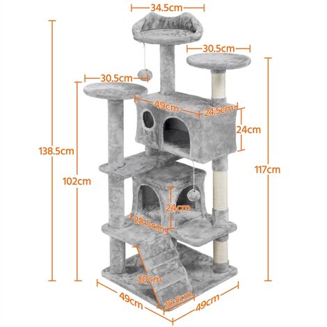 Yaheetech Tiragraffi per Gatti Albero Tira Graffi Graffiatoio Sisal Naturale Giocattolo Giochi Gatto Elegante con 2 Palle Antiribaltamento Grigio Chiaro