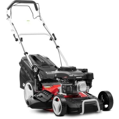 Tagliaerba a scoppio 150cc 6cv, 4 tempi motore OHV semovente a doppia lama in acciaio a doppio, bordo 460mm 18", regolabile in altezza di taglio e cestello, con capacità 55L - Greencut GLM770X