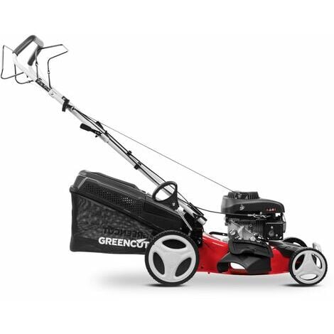 Tagliaerba a scoppio 150cc 6cv, 4 tempi motore OHV semovente a doppia lama in acciaio a doppio, bordo 460mm 18", regolabile in altezza di taglio e cestello, con capacità 55L - Greencut GLM770X