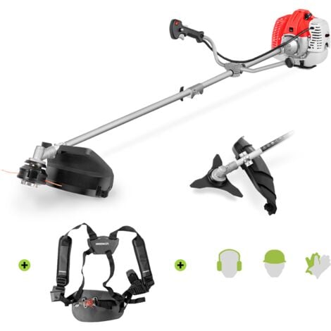 Decespugliatore con motore a benzina 2 tempi 65cc 4.9cv, 2 accessori per il taglio, manubrio a doppia impugnatura, regolatore di potenza, imbracatura - Greencut GGT650X-2