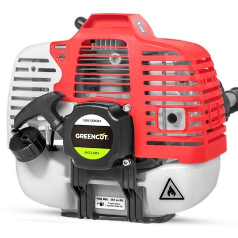 Decespugliatore con motore a benzina 2 tempi 65cc 4.9cv, 2 accessori per il taglio, manubrio a doppia impugnatura, regolatore di potenza, imbracatura - Greencut GGT650X-2