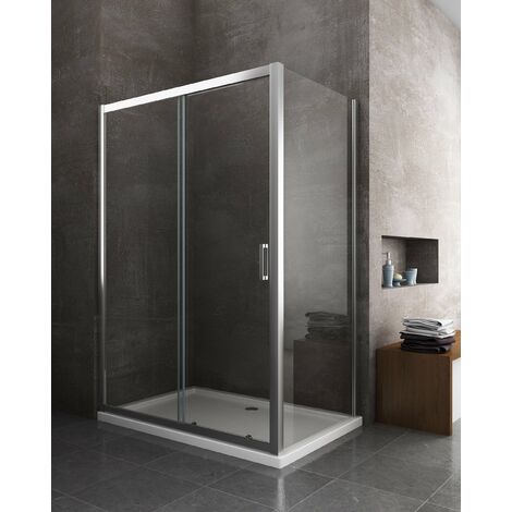 Box doccia angolare parete fissa e porta scorrevole reversibile vetro 6 mm 77,5-80 ANTA FISSA + PORTA 115-120