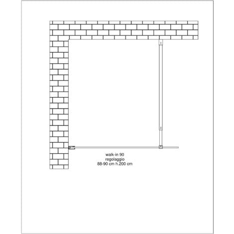 Parete doccia 8 MM Walk in Reversibile Altezza 200 CM 90 regolabile 88-90