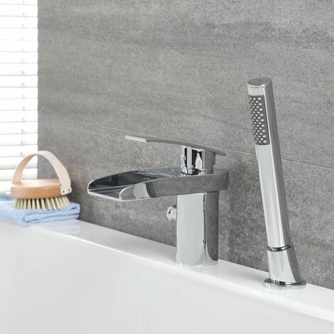 Batteria Bordo Vasca e Lavabo a 2 Fori con Miscelatore a Cascata e Doccetta  - Rhyme