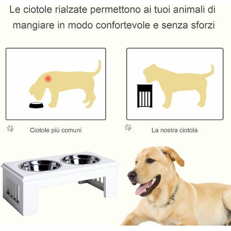 Pawhut Ciotola Rialzata per Cani in Acciaio Inossidabile con 2 Piatti
