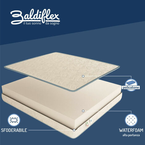 Baldiflex Materasso H 16 Cm Ortopedico Medio Rigido 100% Made in Italy Basic Sfoderabile Piazza e Mezza con Rivestimento Anallergico, misura 120x200 cm