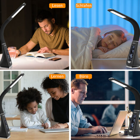 Monzana lampada LED da scrivania tavolo da studio lettura con calendario sveglia orlogio termometro  Nero