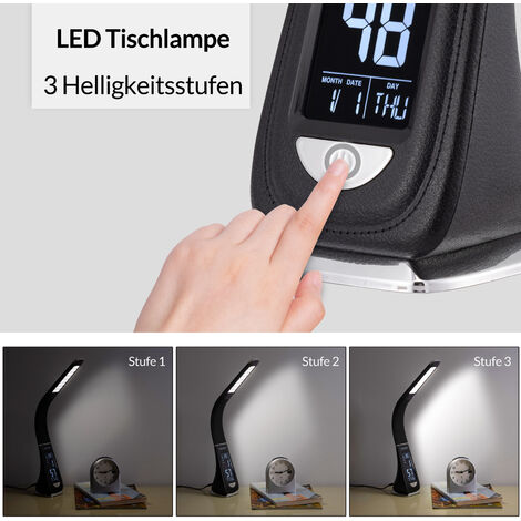 Monzana lampada LED da scrivania tavolo da studio lettura con calendario sveglia orlogio termometro  Nero