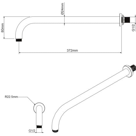 Braccio doccia a muro per soffione in ottone cromato lungo 34 cm mod. Gamma