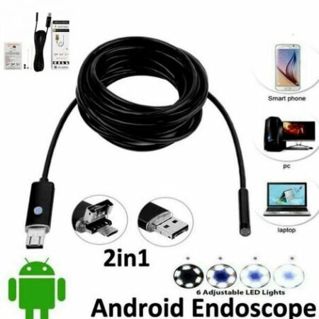 TELECAMERA ENDOSCOPICA 6 LED TUBO FLESSIBILE USB 10 MT IMPERMEABILE ISPEZIONE