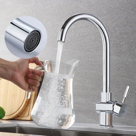 Auralum Rubinetto Cucina Classico Girevole a 360 con gorgogliatore removibile Rubinetto In Ottone Miscelatore Monocomando Per Lavandino Rubinetti Acqua Calda e Fredda