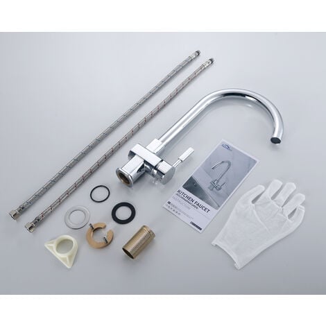 Auralum Rubinetto Cucina Classico Girevole a 360 con gorgogliatore removibile Rubinetto In Ottone Miscelatore Monocomando Per Lavandino Rubinetti Acqua Calda e Fredda