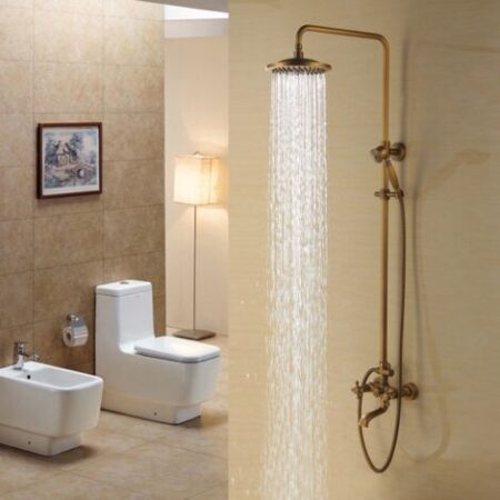 Colonna doccia classica in ottone antico con bocca vasca
