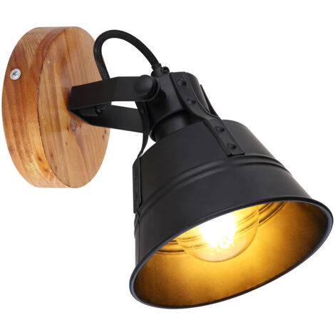 Applique Lampada da parete Lampada da corridoio Metallo Legno nero marrone Spot regolabile H 18 cm