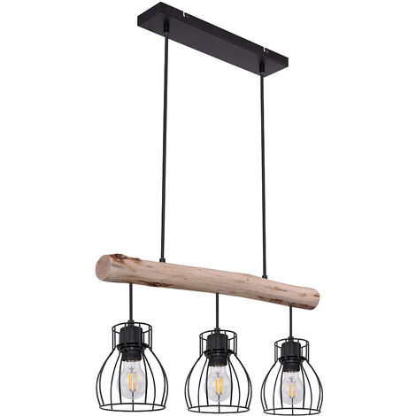 Lampada a pendolo da soffitto vintage Design a gabbia Soggiorno Sala da pranzo Lampada a sospensione con trave di legno Globo 15326-3N