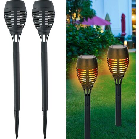 2 Lampade Giardino Effetto Fuoco 48cm Ricarica Solare Fiaccola Torcia Luce LED
