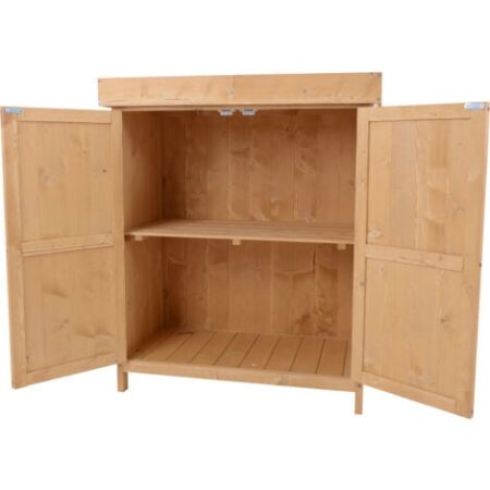 Outsunny Armadio da Esterno in Legno a 2 Ripiani con Tetto Apribile