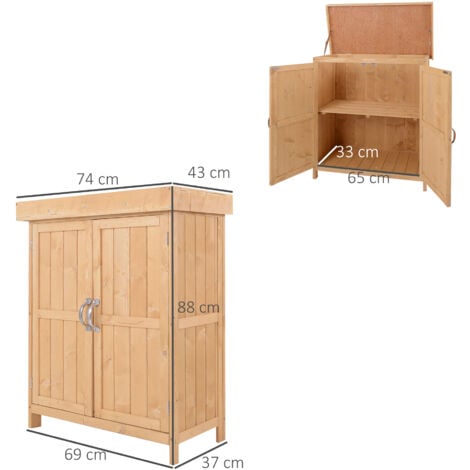 Outsunny Armadio da Esterno in Legno a 2 Ripiani con Tetto Apribile