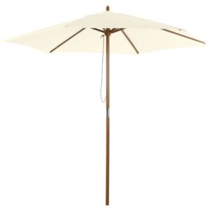 Outsunny Ombrellone per Esterni in Legno e Poliestere a 6 Stecche 2.5×2.3m Crema
