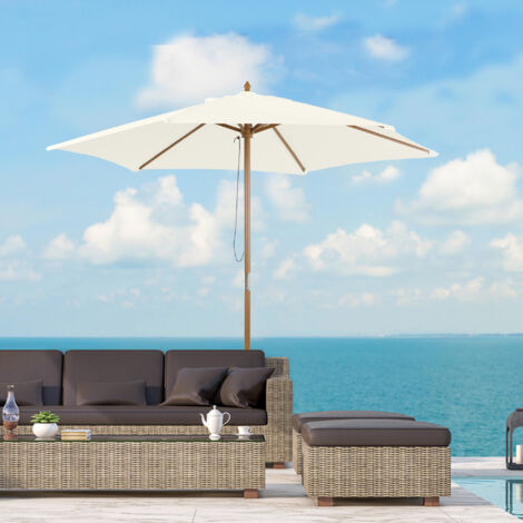 Outsunny Ombrellone per Esterni in Legno e Poliestere a 6 Stecche 2.5x2.3m Crema
