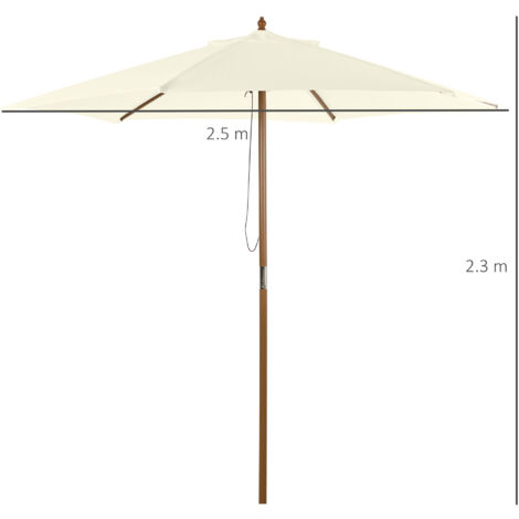 Outsunny Ombrellone per Esterni in Legno e Poliestere a 6 Stecche 2.5x2.3m Crema