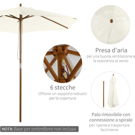 Outsunny Ombrellone per Esterni in Legno e Poliestere a 6 Stecche 2.5x2.3m Crema