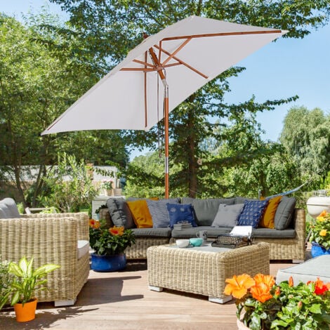 Outsunny Ombrellone da Giardino Inclinabile 2x1.5m, Beige