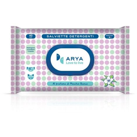 Arya Salviette Detergenti Cane Gatto Muschio Bianco 40pz