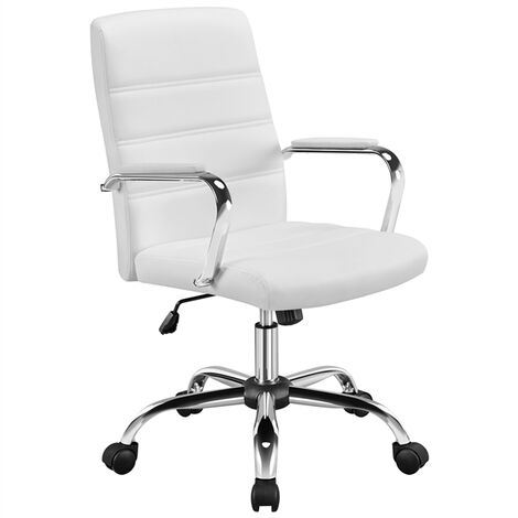 Yaheetech Sedia/Poltrona Ufficio Scrivania Ergonomica Reclinabile Imbottita in Finta Pelle Girevole con Rotelle e Braccioli Altezza Regolabile Bianca