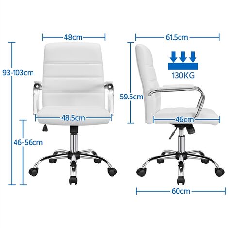 Yaheetech Sedia/Poltrona Ufficio Scrivania Ergonomica Reclinabile Imbottita in Finta Pelle Girevole con Rotelle e Braccioli Altezza Regolabile Bianca