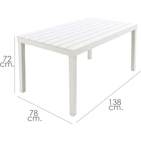 TAVOLO RETTANGOLARE DA ESTERNO IN RESINA CON DOGHE EFFETTO LEGNO BIANCO (32494)