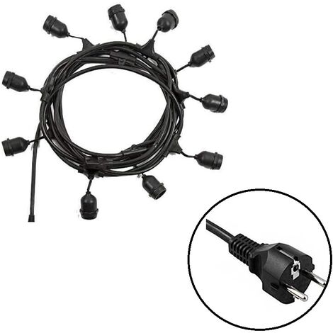 Catenaria Stringa Luminosa da Esterno E27 – 10 Portalampada, 10 Metri, Collegabile fino a 100m, IP54