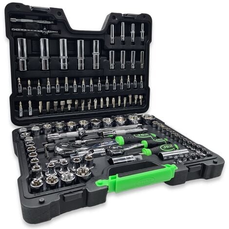 Valigetta Utensili Professionale 108 Pezzi JBM con Bussole Esagonali Cromate, Cricchetti, Prolunghe, Kit Attrezzi per Auto, Officina e Fai-da-Te