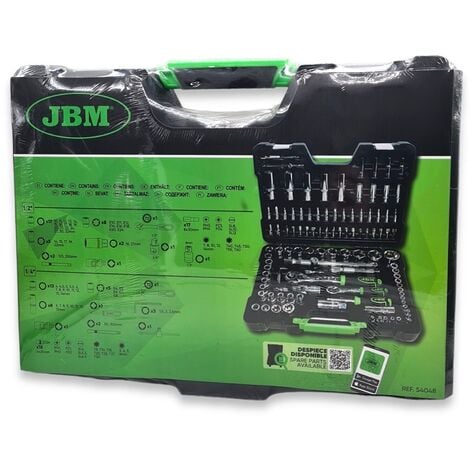 Valigetta Utensili Professionale 108 Pezzi JBM con Bussole Esagonali Cromate, Cricchetti, Prolunghe, Kit Attrezzi per Auto, Officina e Fai-da-Te