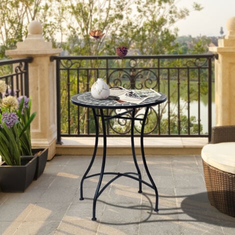 Outsunny Tavolino da Giardino ed Esterno in Metallo e Ceramica Nero