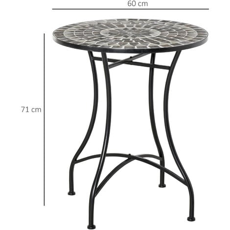 Outsunny Tavolino da Giardino ed Esterno in Metallo e Ceramica Nero