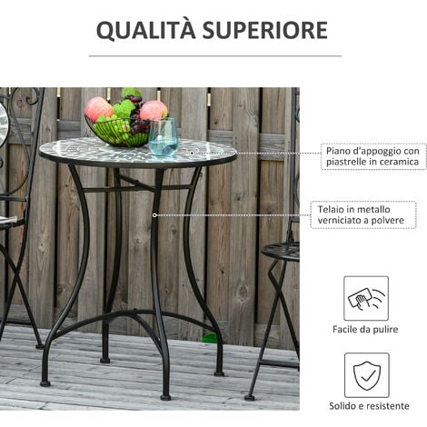 Outsunny Tavolino da Giardino ed Esterno in Metallo e Ceramica Nero