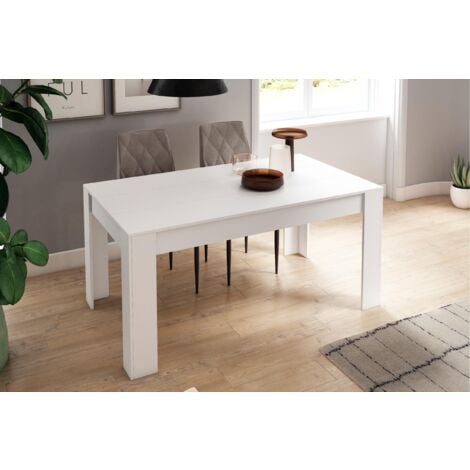 Skraut Home - Tavolo da pranzo 140cm Estendibile 200cm, Bianco Opaco, Dimensioni: 90.4 Larghezza x 140.4/200.4 Lunghezza 76.1 cm Altezza