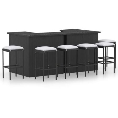 Set Bar da Giardino 8 pz con Cuscini in Polyrattan Nero vidaXL