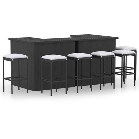 Set Bar da Giardino 8 pz con Cuscini in Polyrattan Nero vidaXL