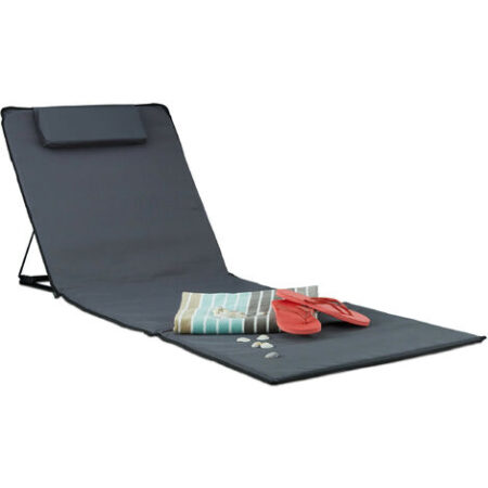 Relaxdays Sdraio Mare XXL 195x60 cm, Lettino Prendisole Imbottito con Cuscino, Stuoia da Spiaggia Pieghevole, Antracite