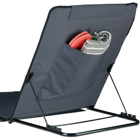 Relaxdays Sdraio Mare XXL 195x60 cm, Lettino Prendisole Imbottito con Cuscino, Stuoia da Spiaggia Pieghevole, Antracite