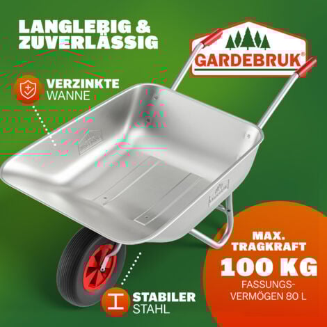 Gardebruk Carriola 80L carico max.100kg telaio tubolare in acciaio zincato cantiere giardino giardinaggio
