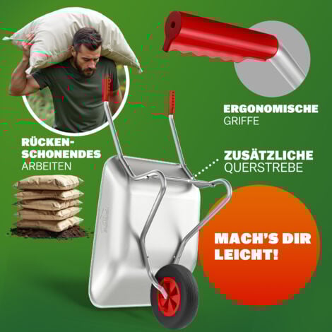 Gardebruk Carriola 80L carico max.100kg telaio tubolare in acciaio zincato cantiere giardino giardinaggio