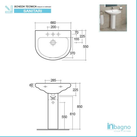 Lavabo bagno con colonna 66x55 cm Rak serie Orient in ceramica bianca lucida