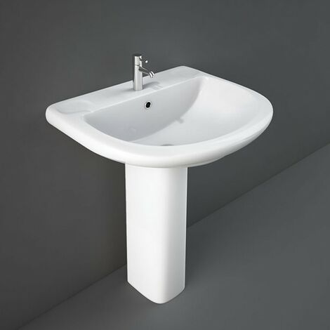 Lavabo bagno con colonna 66x55 cm Rak serie Orient in ceramica bianca lucida