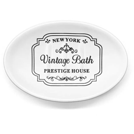 Portasaponetta in ceramica bianca con stampe a contrasto nere vintage