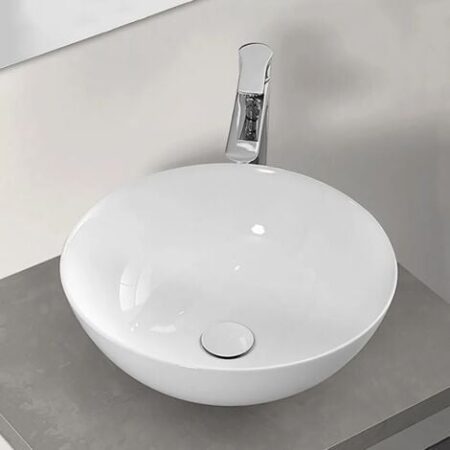 Lavamani da appoggio a bacinella 40 cm in ceramica bianco lucido