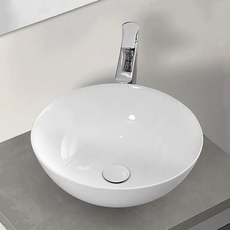 Lavamani da appoggio a bacinella 40 cm in ceramica bianco lucido