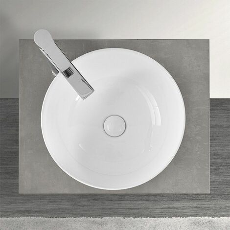 Lavamani da appoggio a bacinella 40 cm in ceramica bianco lucido